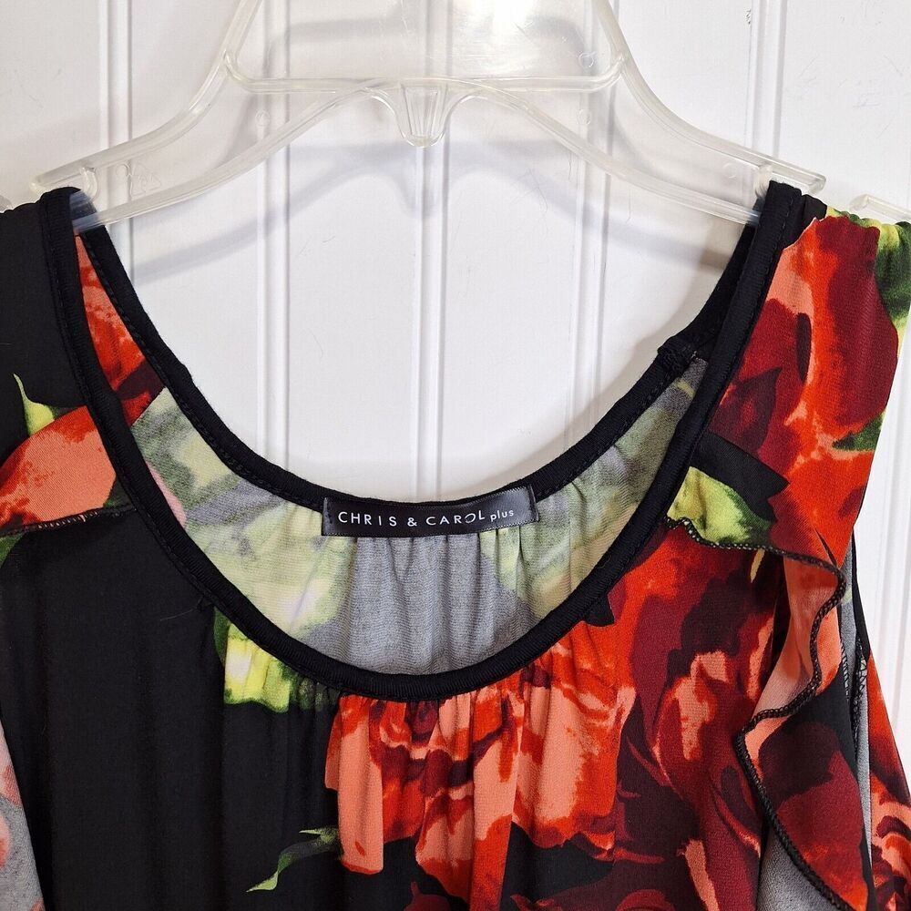 Chris & Carol Plus Womens Size 3X Cold Shoulder Tunic Dress Black Floral‎ Knit - Picture 8 of 15
